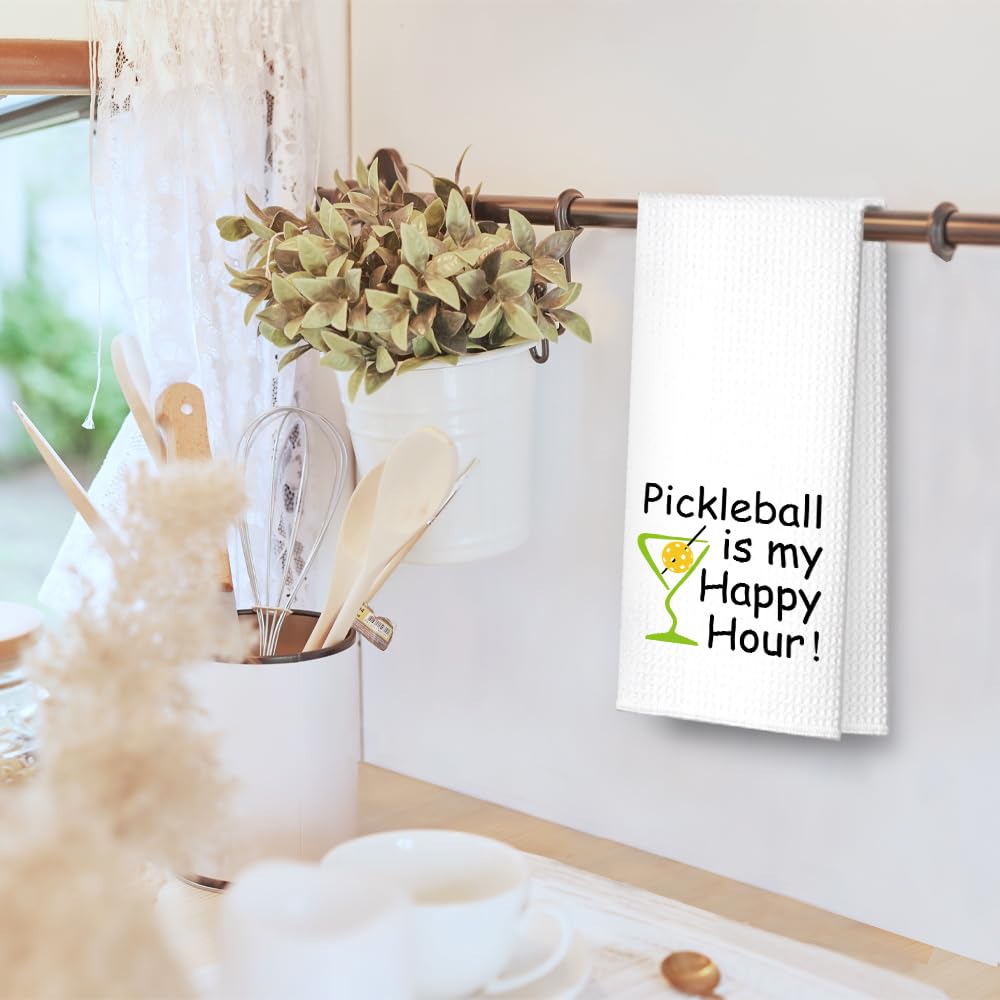 ZBBFSCSB Pickleball is My Happy Hour Funny Kitchen Towels, Funny Kitchen Stuff for Women, Birthday Housewarming Gifts for Hostess, Mom, Sister, Aunt, Grandma, Pickleball Lover