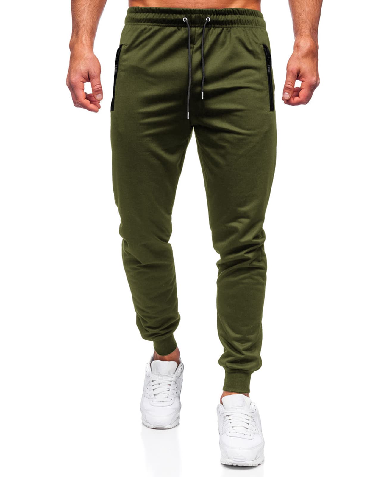 BUXKR Mens Casual Joggers Sweatpants for Jogging,Running or Athletic Activities,Army Green,L