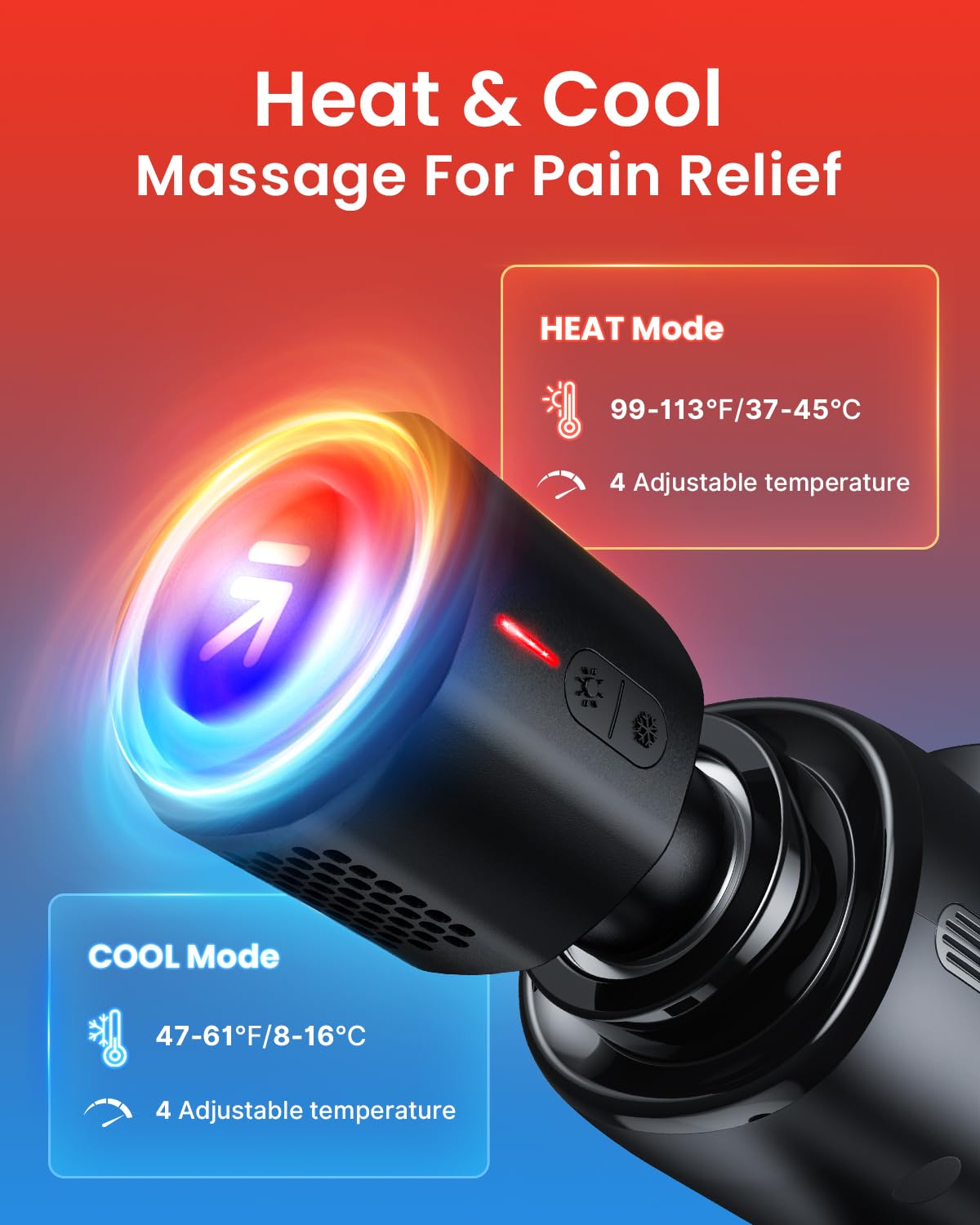 RENPHO Thermacool Massage Gun Deep Tissue with Heat and Cold Head, FSA HSA Eligible, Valentine Gifts, Handheld Muscle Massager with Carry Case, Body Masajeador for Men Women Athletes, Active