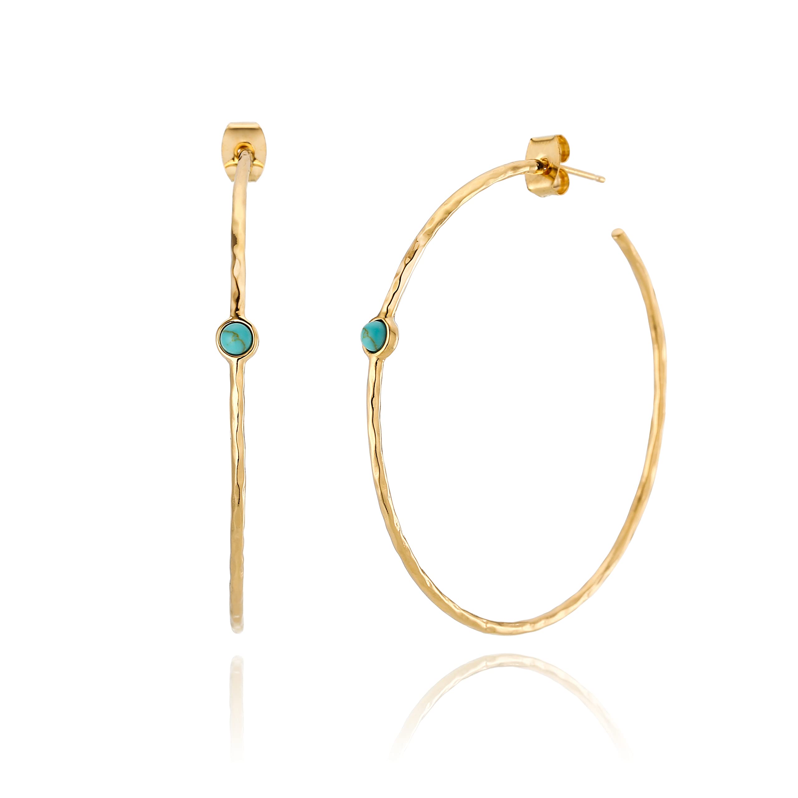 14K Gold-Plated Dainty Hoop Earrings with Simulated Blue Turquoise - Lightweight, Hypoallergenic, Chic Boho Design for Versatile Everyday Elegance - delicate minimal Jewelry by MJLULU