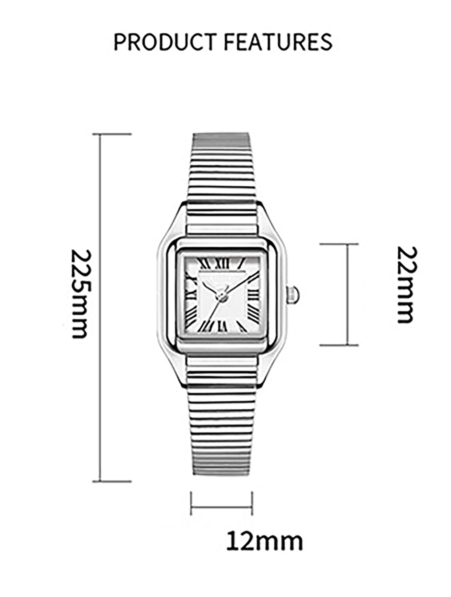 BESTKANG Women Watch Square Stainless Steel Waterproof Analog Quartz Roman Numerals Watch (Silver)