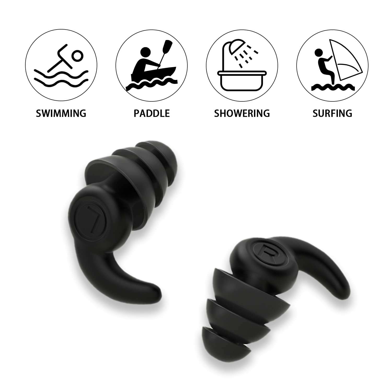 Waterproof Swimming Ear Plugs for Adults, 3 Pairs Reusable Silicone Swimmer Earplugs, Ear Protection for Showering Swimming Bathing Surfing and Other Water Sports