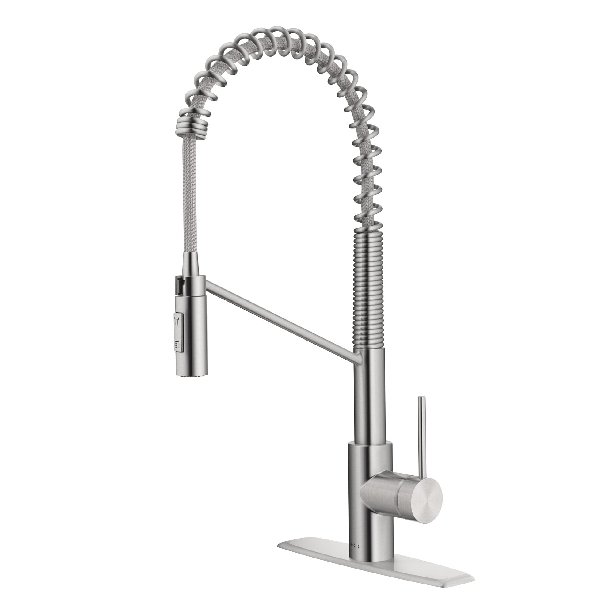 KRAUS Oletto Commercial Style Single Handle Pull Down Kitchen Faucet with QuickDock Top Mount Installation Assembly in Spot Free Stainless Steel, KPF-2631SFS