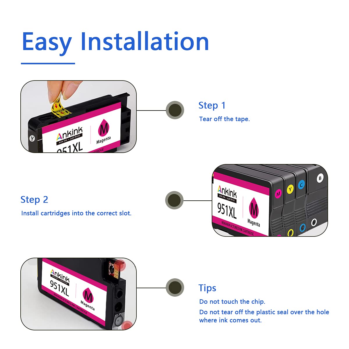 Ankink Compatible Ink Cartridges Replacement for HP 950XL 951XL (950 951 XL Black Cyan Magenta Yellow 4 Combo Packs) for OfficeJet Pro 8600 8610 8615 8620 8625 8630 8640 8660 8100 276dw 251dw Printer