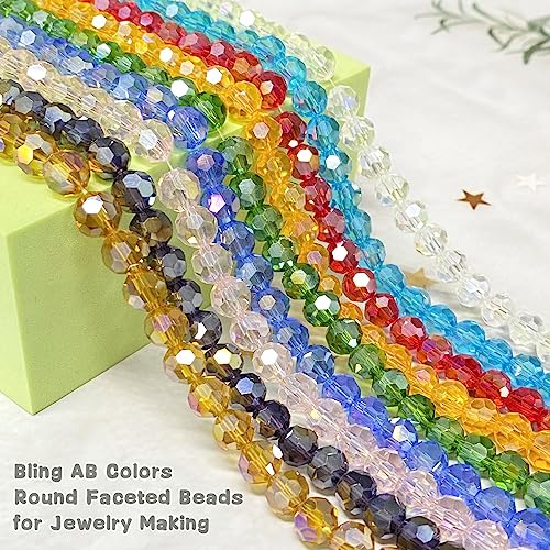 LIMAOLLY 100pcs 8mm Round Crystal Glass Beads Faceted Spacer AB Color Beads for Jewelry Making DIY Craft Making Necklace Bracelet Earring Wind Chimes Suncatchers Ornament, Black