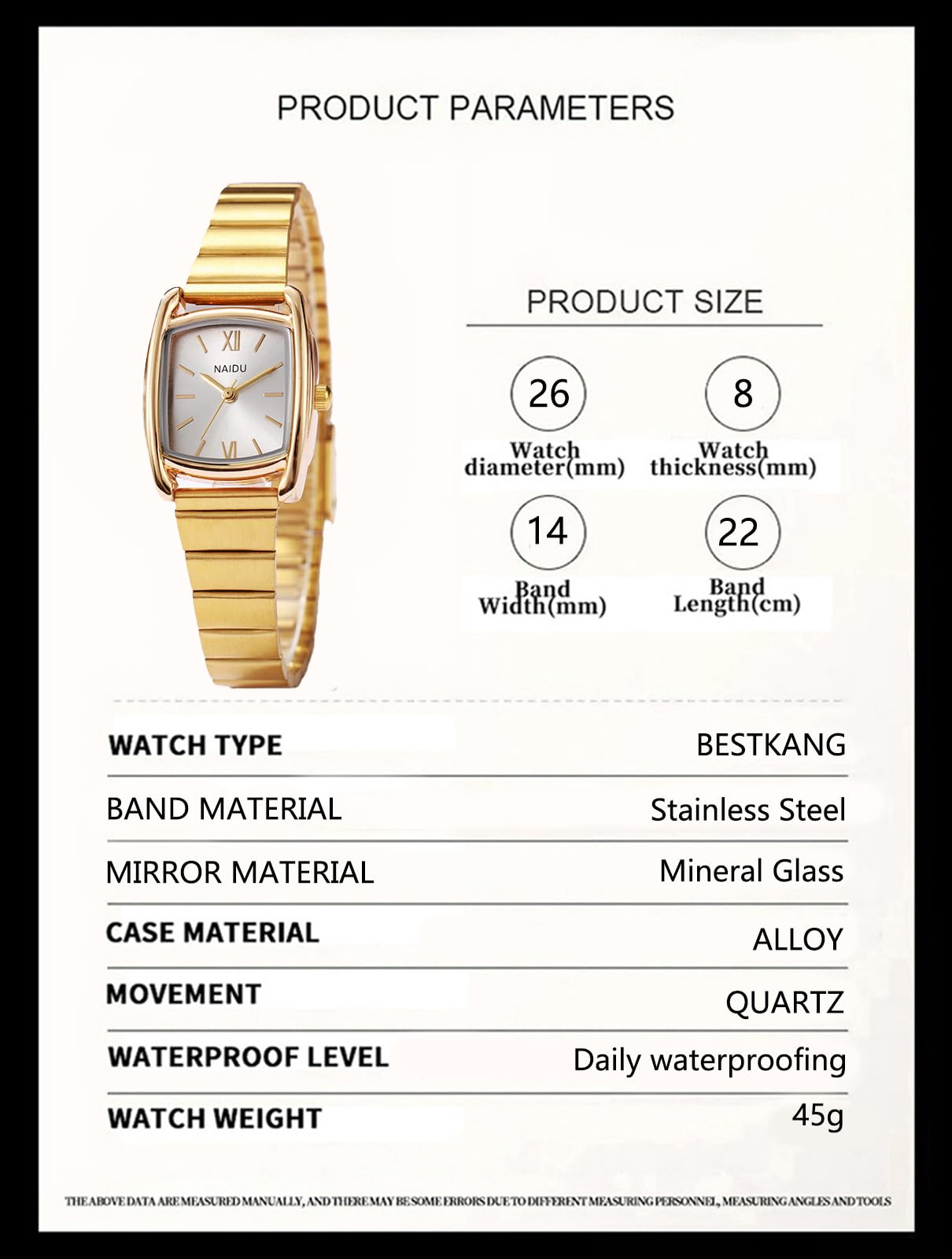 BESTKANG Square Watches for Women with Small Vintage Bracelet,Rectangular Case Roman Dial (Gold White)