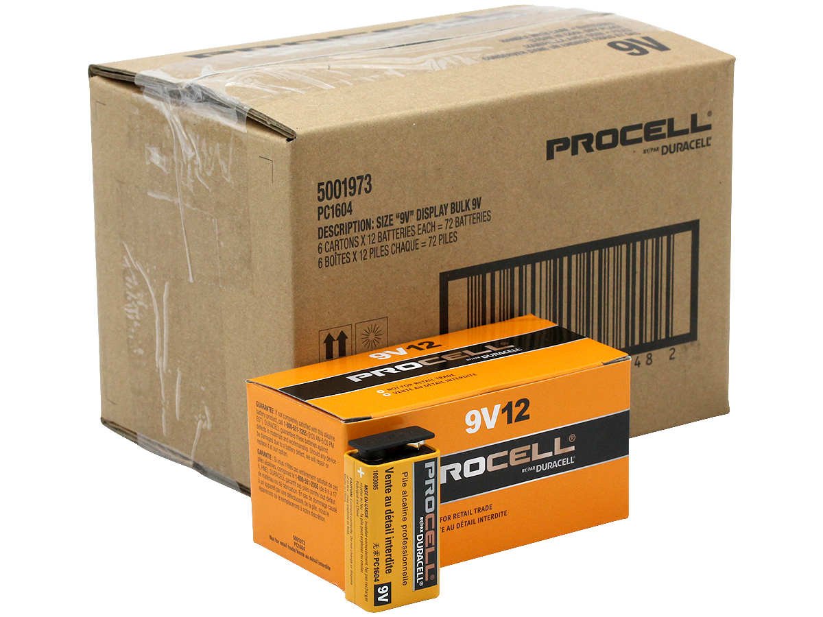 Procell 9V Alkaline Battery Bulk Pack - 72 Per Package