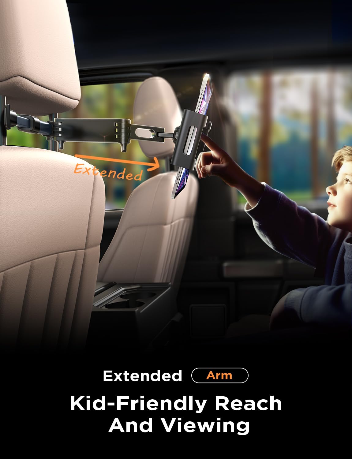 LISEN Extendable Tablet iPad Car Holder Back Seat for Kids, iPad Headrest Mount for Car, Road Trip Must Haves Essentials Tablet iPad Car Mount Accessories Compatible with 2024 iPad Pro Fire