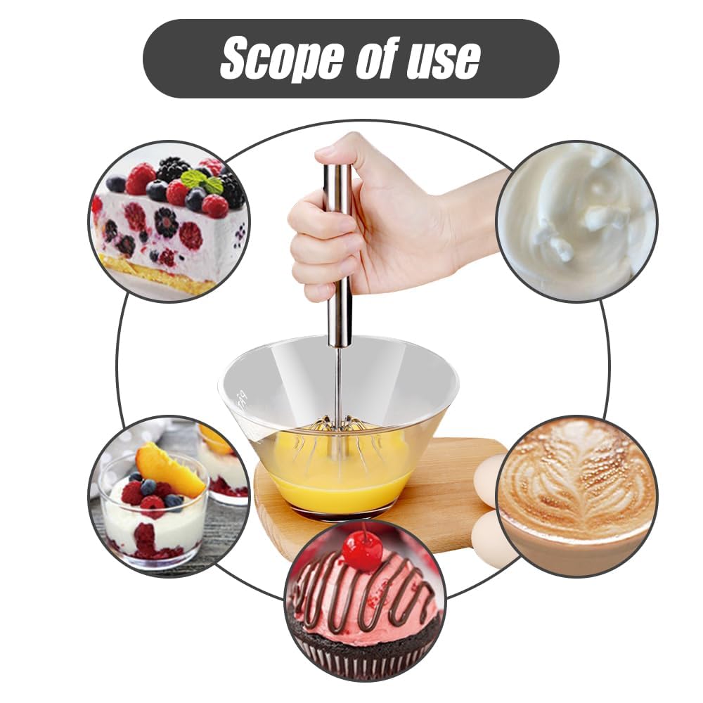 Stainless Steel Semi-Automatic Whisk, 2025 New Egg Whisk Hand Push Rotary Blender, Manual Mixer Stirrer Kitchen Tool for Blending, Whisking, Beating, Stirring (10in)