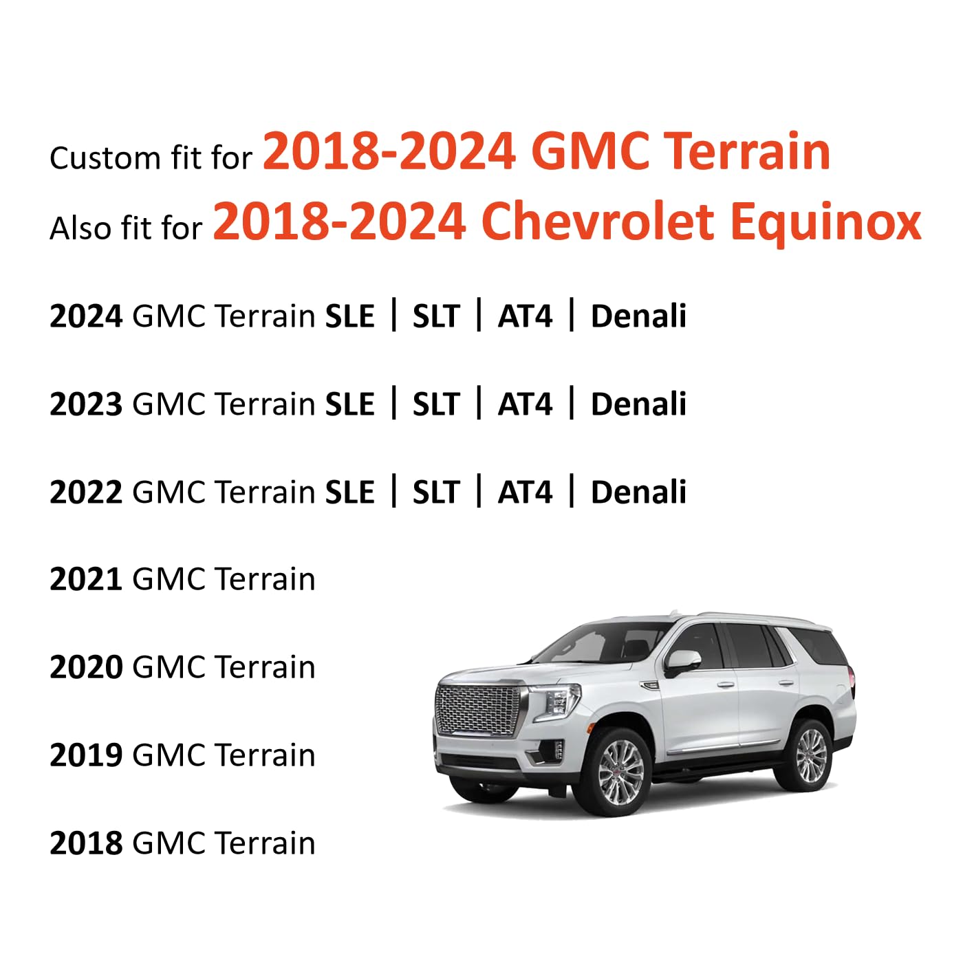 Binmotor-Floor Mats Cargo Liner Set for GMC Terrain 2024-2018丨2018-2024 Chevy Equinox, All Weather Car Floor Mats 2024 GMC Terrain/Chevy Equinox Accessories for Terrain