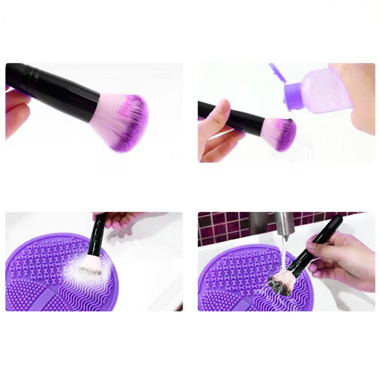 Makeup Brush Cleaning Mat, Silicone Makeup Brush Scrubber, Makeup Brush Cleaner Pad, Cosmetic Brush Cleaner, Brush Cleaning Pad, Suitable for Makeup Brush, Makeup Sponge, Powder Puff (Purple)