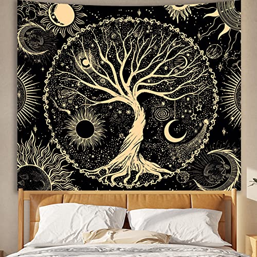 Avinyl Blacklight Tree Space Tapestry Wall Hanging, 30" x 36" Small Black Light Tree of Life Tapestries, Fantasy Cool Star Galaxy Wall Poster for Living Room Teen Dorm Decor