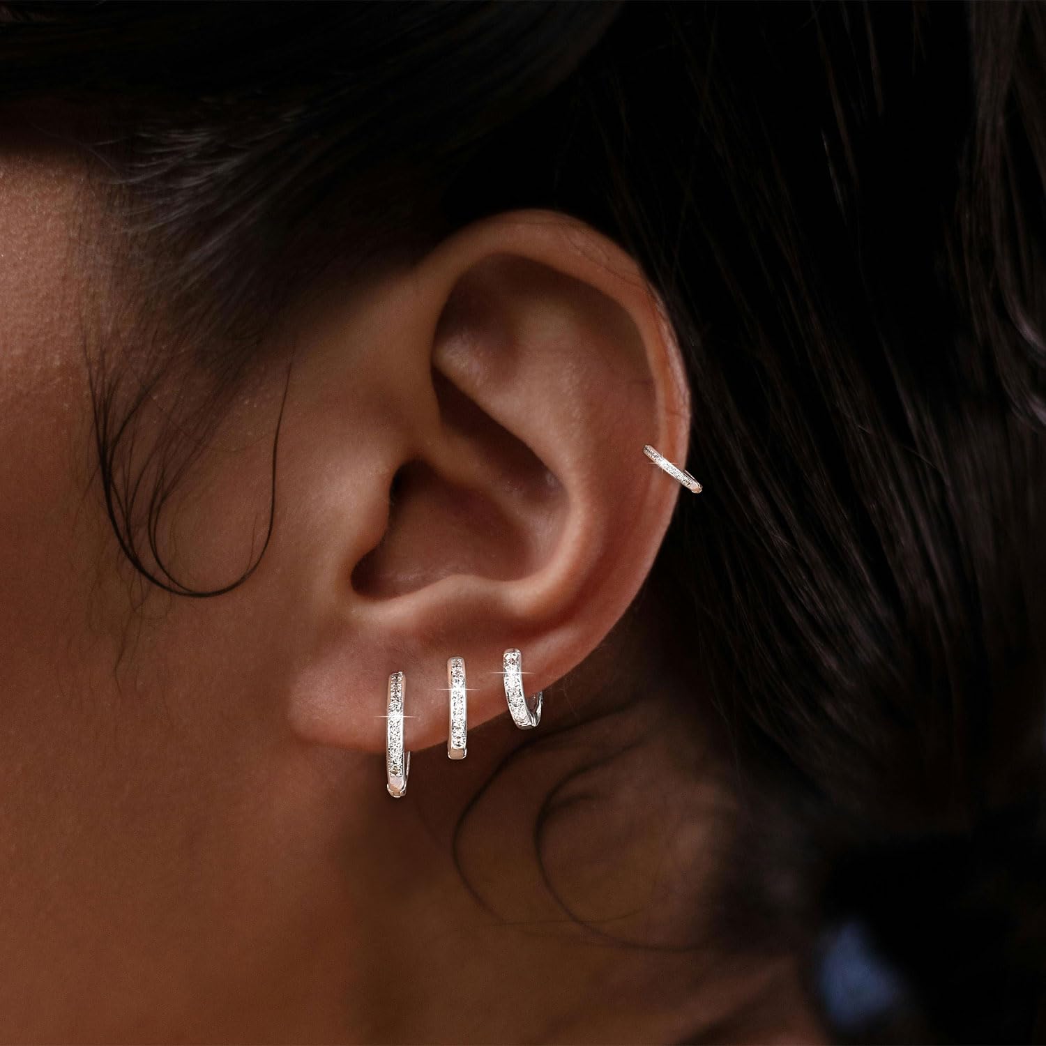 FENBORY 4 Pcs Small Silver Hoop Earrings Set Lightweight Cubic Zirconia Cuff Huggie Earrings Mini Hoops Cartilage Earring Multiple Piercing Jewelry Gifts for Women Girls