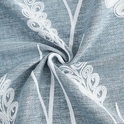 Melodieux Wheat Embroidery Linen Blackout Curtains for Living Room Bedroom Grommet Window Drape, White Wheat/Aqua Blue, 52 by 84 Inch (1 Panel)