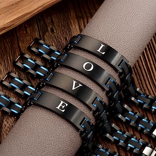 Holizaly Cuban Link Men's First Bracelet Men's Jewelry Boyfriend Birthday Christmas Anniversary Valentine's Day Jewelry Men's Husband Boy Son Dad Gift (blue-black -N)