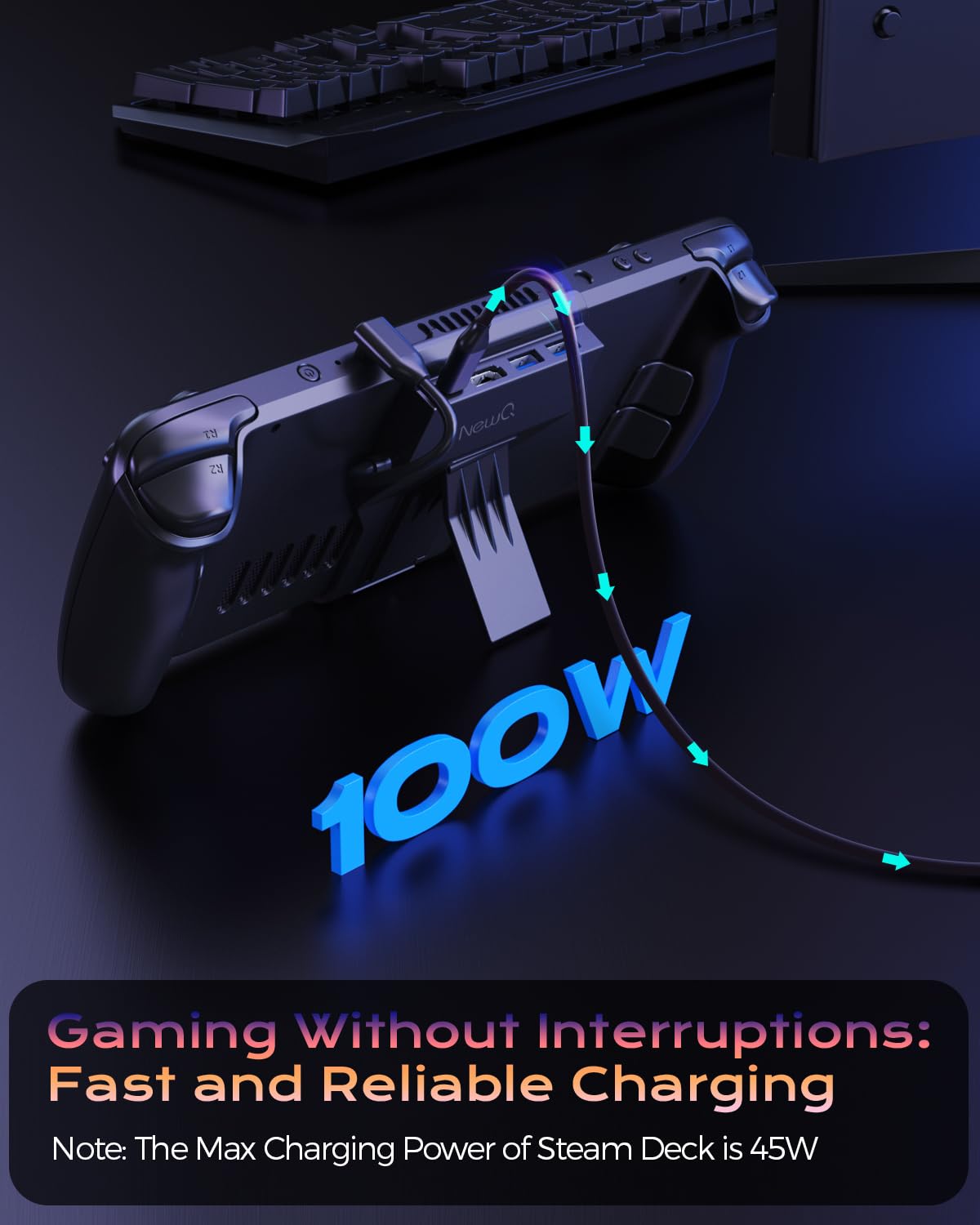 NewQ Portable Steam Deck Dock for Steam Deck/OLED, Stand Design USB C Hub with HDMI 4K@60Hz, 2 USB-A, PD-in 100W Max, Travel Steam Deck/Steam Deck OLED Accessories