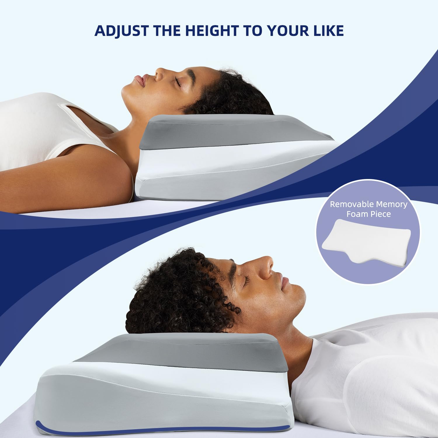 ABLEGRID Contour Memory Foam Cervical Pillow,FSA HSA Eligible Cooling Gel Pillow for Neck and Shoulder Pain Relief,Ergonomic Orthopedic Adjustable Bed and Support Pillow for Side,Back,Stomach Sleeper