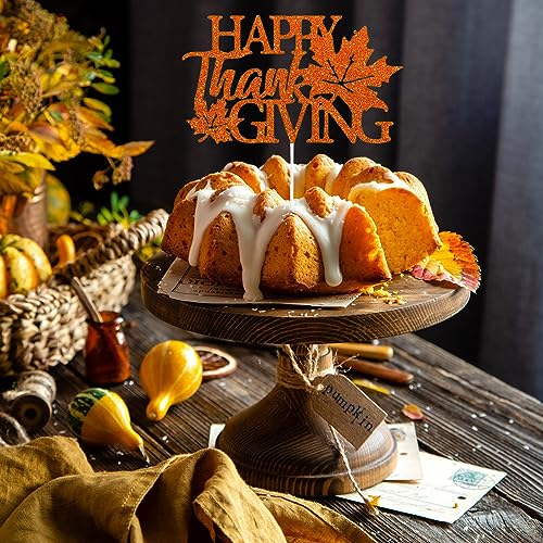 Fall Thanksgiving Day Cake Topper Happy Thanksgiving Day Cake Topper Fall Maple Leaf Cake topper Orange Cake Decorative Party Cake Decoration for Thanksgiving Day