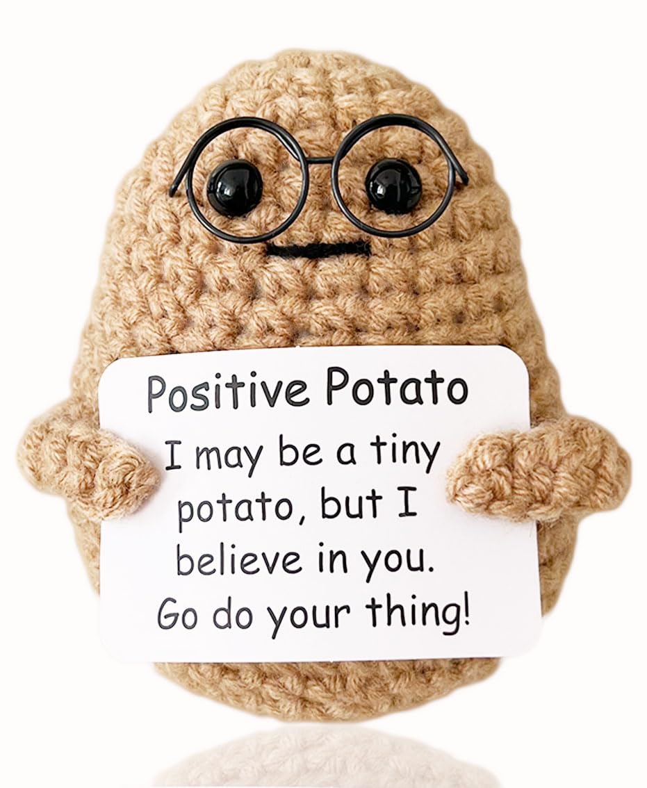 MHRYEZ Positive Life Potato Crochet Funny Gifts with Positive Card for Cheer Up, Birthday Gifts for Friends Women, Graduation Gifts