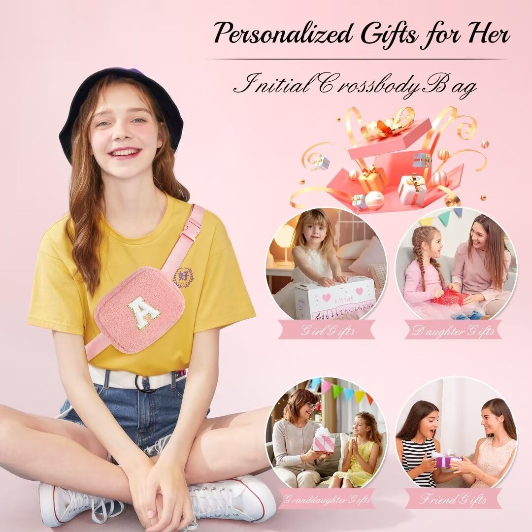 YOOLIFE Initial Crossbody Bag for Girls - Monogrammed Fanny Pack Belt Bag Purse for Teen Girls Kids, Gifts for Girls Teen Daughter Sister, Pink K