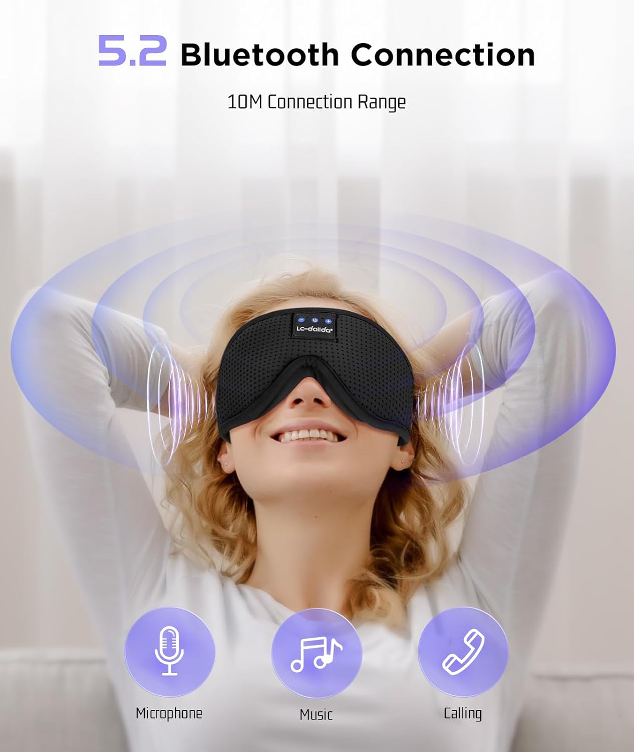 LC-dolida Sleep Mask with Bluetooth Headphones Bluetooth Sleep Mask Sleep Headphones,3D Eye Mask for Sleeping Mask Music Sleeping Headphones for Side Sleepers Meditation Gifts Gadgets for Men Women, Black