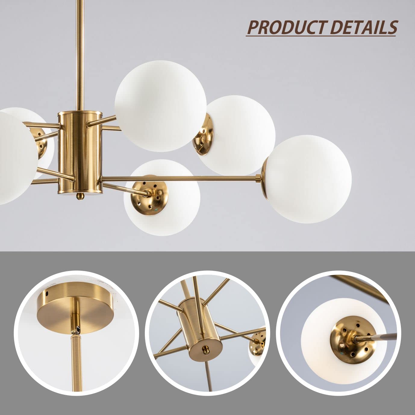 KCO Lighting 8-Light Glass Sputnik Chandelier Light Modern Gold Chandeliers Pendant Light Fixture Vintage Globe Ball Ceiling Flush Mount Light Fixture Kitchen Island