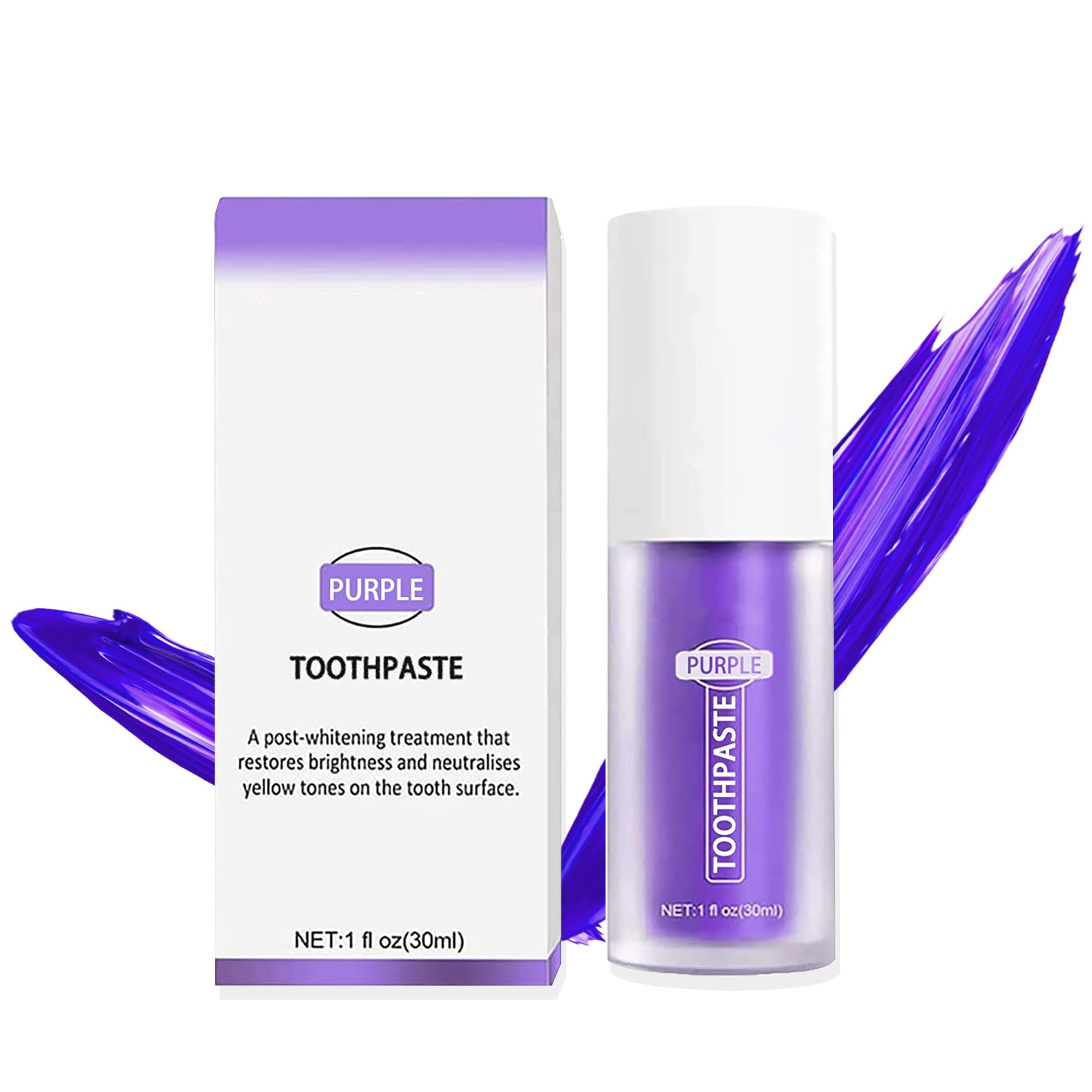 Purple Toothpaste for Teeth Whitening, Tooth Stain Removal Colour Corrector, Purple Toothpaste,Purple Teeth Whitening Booster(1fl oz/30 ml)