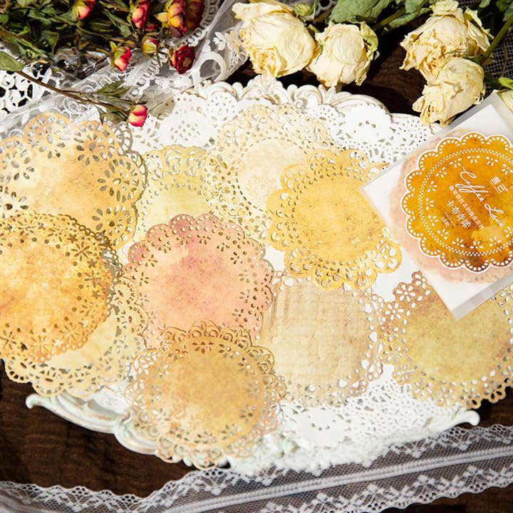 60 Pcs Lace Paper Decoupage Paper Round Lace Paper Lace Table Doilies for Scrapbook Supplies Aesthetic Journals Junk Journal Planners Vintage Journaling Supplies Crafts（C）