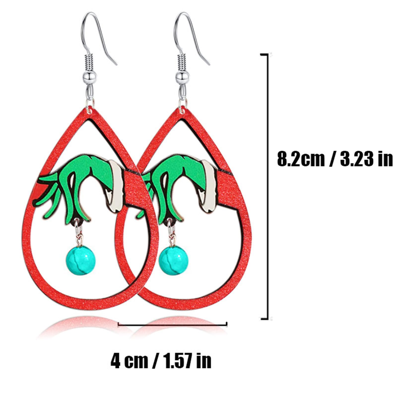 WCRAZYE Christmas Wood Earrings for Women Handmade Wooden Teardrop Dangle Earrings Christmas Xmas New Year Party Earrings Set Winter Holiday Jewelry Gift (Green)