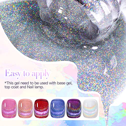 MEET ACROSS Amber Crystal Cat Eye Gel Nail Polish, Reflective Glitter Magnetic Nail Polish, Sparkly Red Coral Orange Brown Gel Polish Kit Gift for Winter Christmas