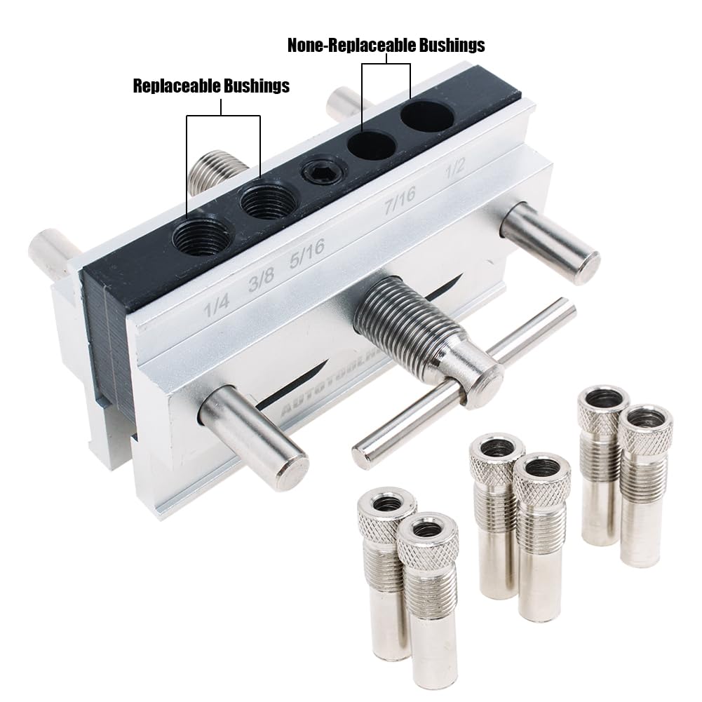 AUTOTOOLHOME Self Centering Doweling Jig Dowel Jig Kit Drill Jig for Straight Holes Wood Biscuit Joiner Tool 6 Drill Guide Bushings Set Woodworking Power Tool Accessory Jigs