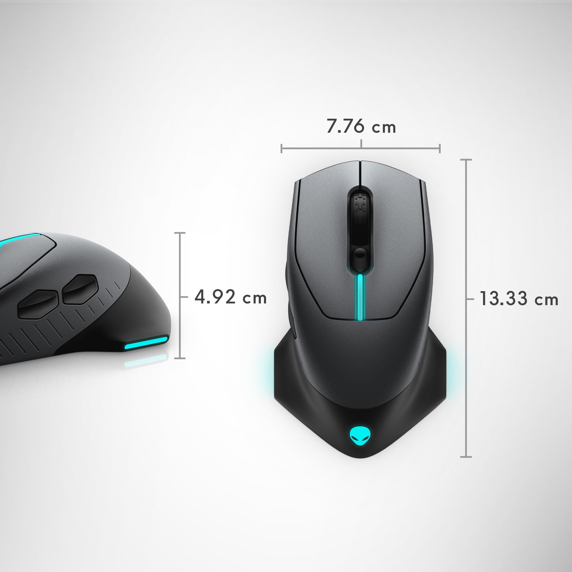 Alienware Wired/Wireless Gaming Mouse AW610M: 16000 DPI Optical Sensor - 350 Hour Rechargeable Battery, 7 Buttons, 3-ZONE 16.8m AlienFX RGB Lighting, Edge-Free Design, Ergonomic, Dark Side of the Moon