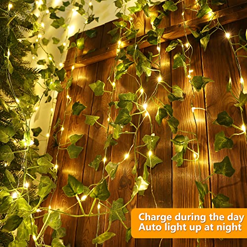 Brizled 2 Pack 33ft 100 LED Solar Fairy Lights with Artificial Ivy Leaves, Solar Plant Vine Lights, Outdoor Vine String Lights, Hanging Ivy Lights for Camping Party Garden Yard Fences Walls Windows