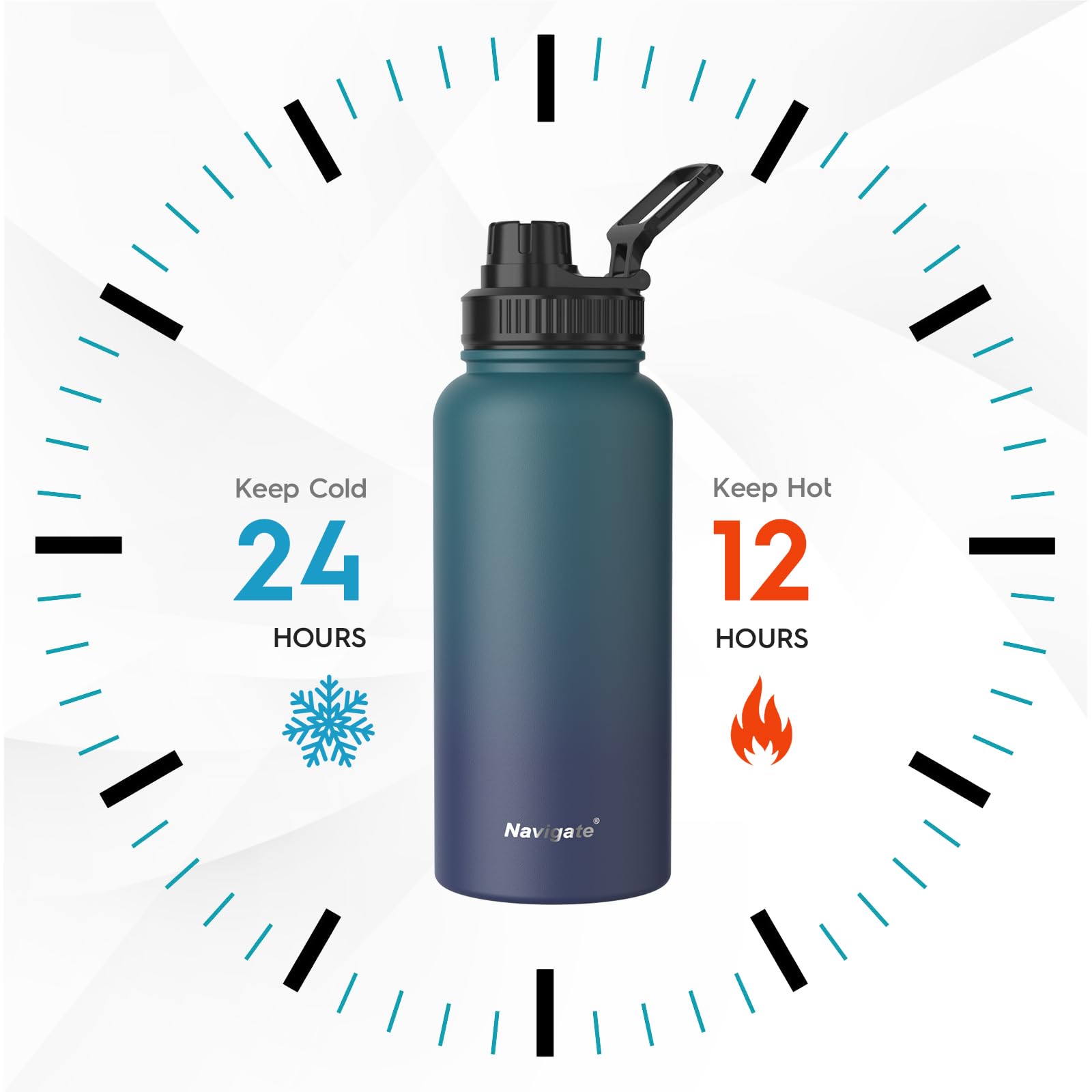 Navigate Insulated Water Bottle, 32 oz Stainless Steel Sports Water Flask with Spout & Handle Lids,Wide Mouth Water Jug with Double Walled Leak Proof Keep Cold for 24 Hrs Hot for 12 Hrs, Blue Gradient