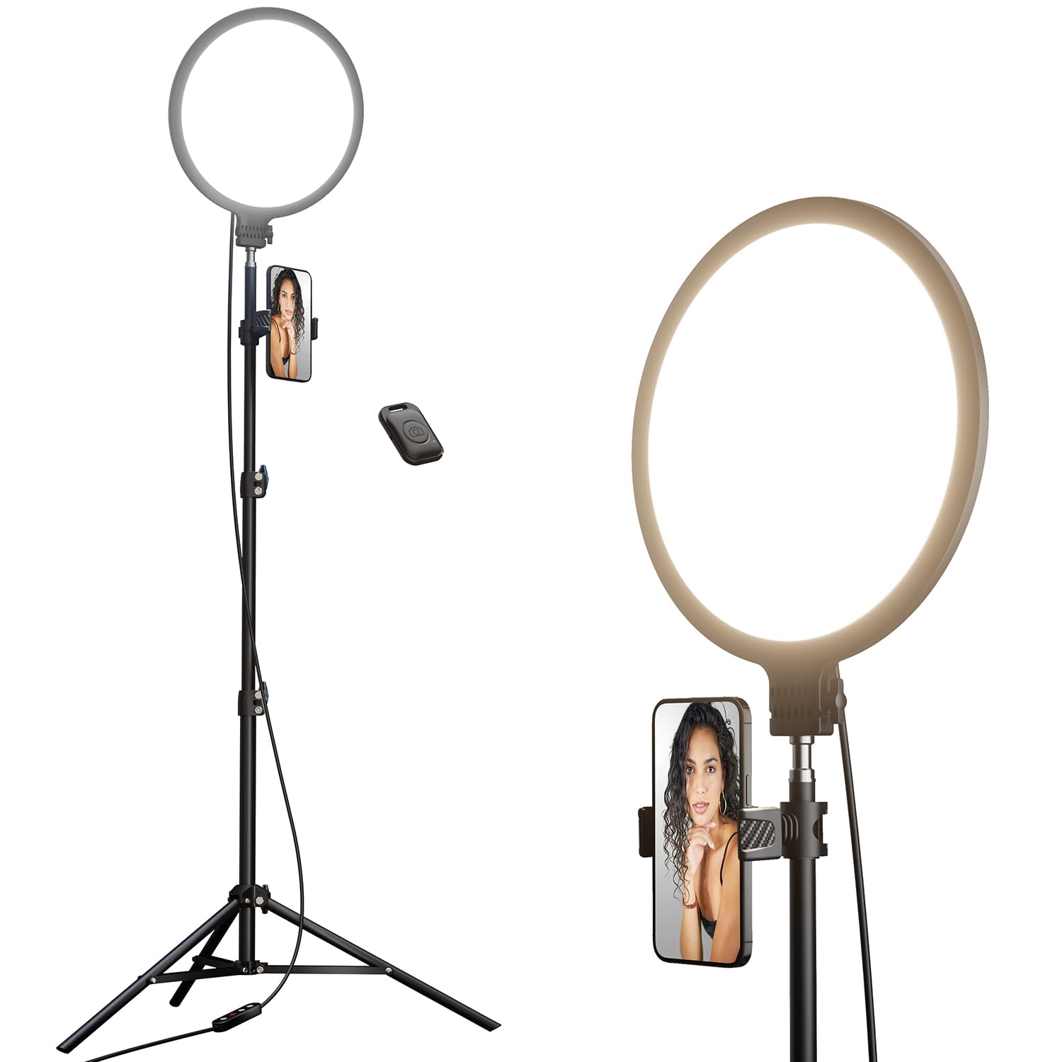 Weilisi 10.5" Ring Light with 69" Tripod Stand and Phone Holder Kit, Full-Screen Zoom Lighting for Video Recording, Makeup, Live Stream, Dimmable LED Selfie Ring Light Tripod for iPhone with Remote