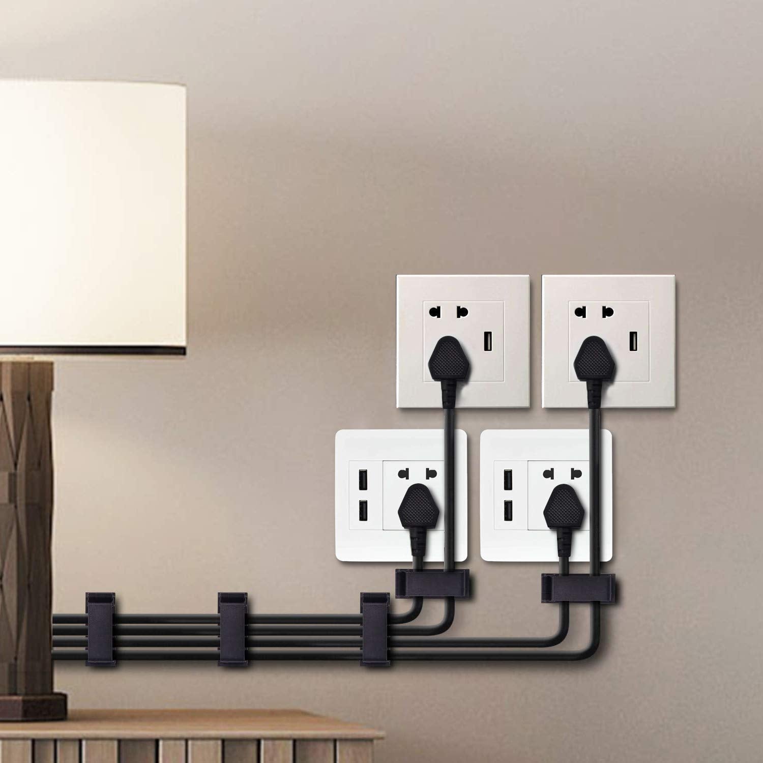 SOULWIT 50Pcs Self Adhesive Cable Management Clips, Cable Organizers Wire Clips Cord Holder for TV PC Ethernet Cable Under Desk Home Office (Black)