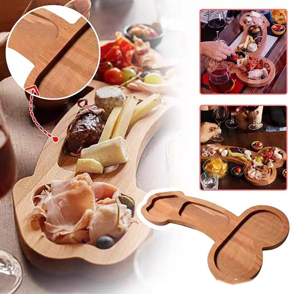 Bachelorette Party Decorations, Large 15.75 inch Wood Hen Aperitif Board Cutlery Tray Bachelorette Party Naughty Plate Fruit Tray Appetizer Plate for Bridal Shower Party Supplies (Large left)