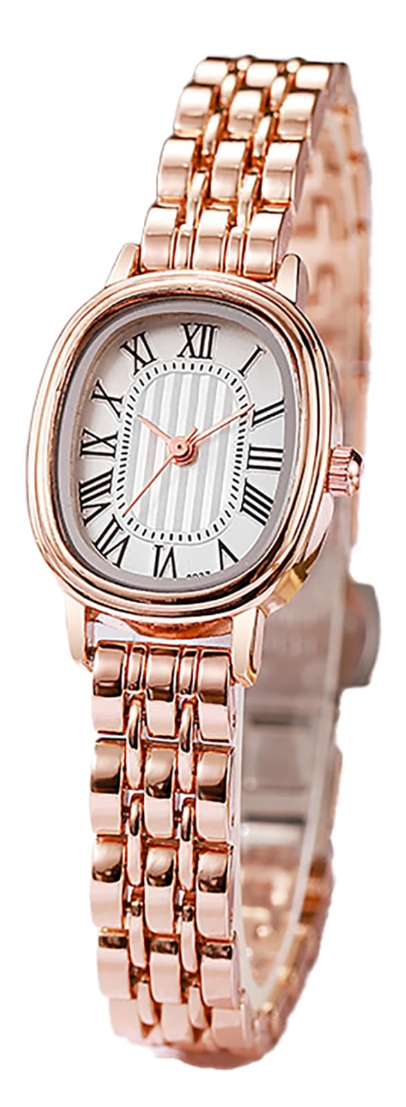 BESTKANG Vintage Oval Women’s Watch Roman Numeral Dial Fashion Waterproof Elegant Watches for Women,Adjustable Strap with Tool (Rose Gold White)