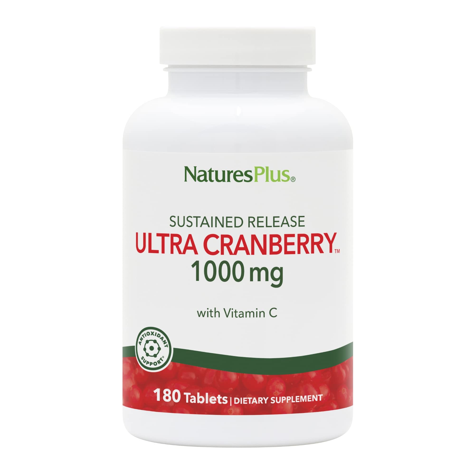 Natures Plus Ultra Cranberry 1000, Sustained Release - 1000 mg - Natural Cranberry with Vitamin C - Promotes Urinary Tract Health - 180 Vegetarian Tablets (90 Servings)