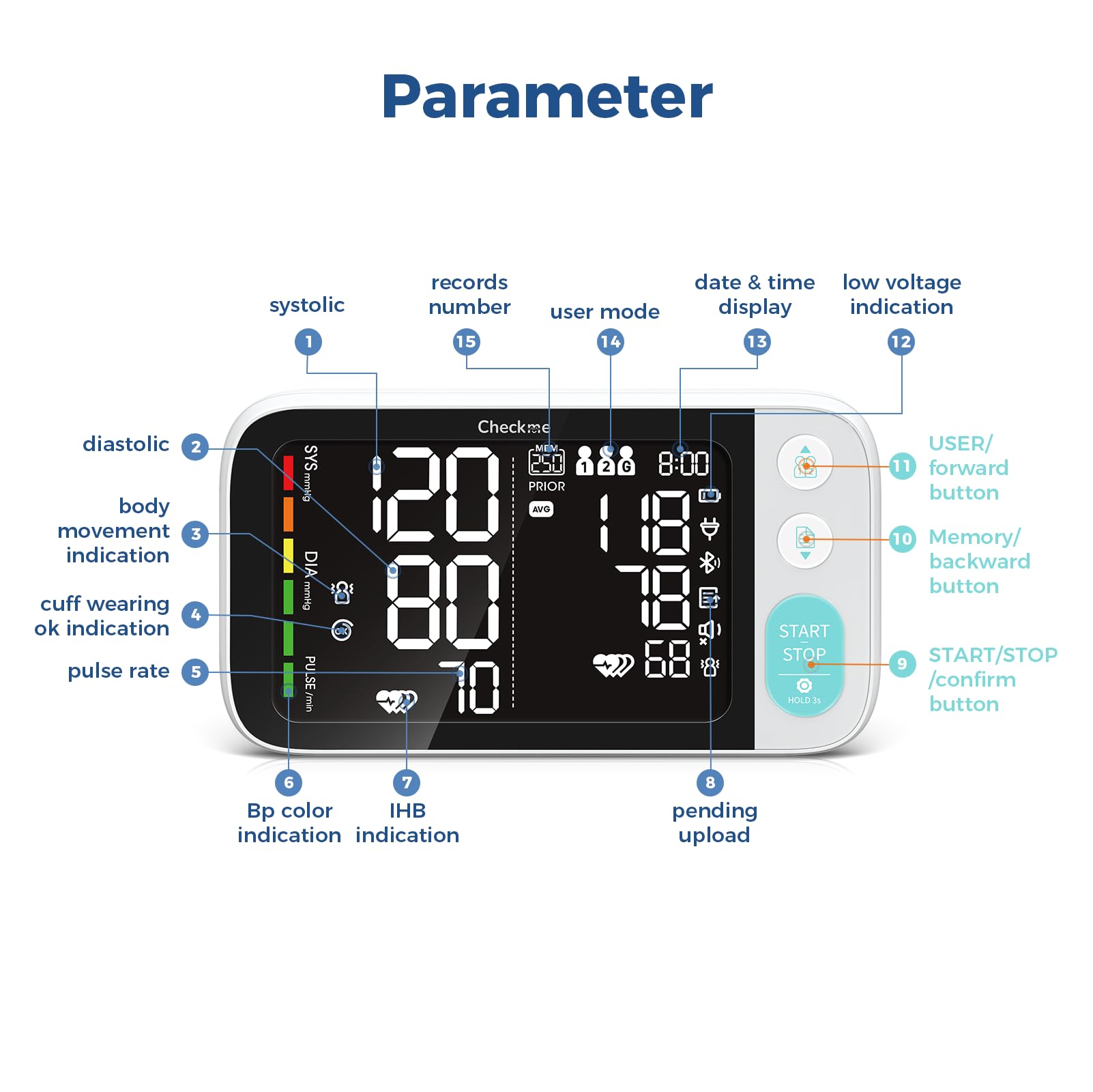 Checkme Blutooth Blood Pressure Monitors for Home Use, Blood Pressure Machine with Dual-Display, Extra-Large Adult Cuff, 500 Readings, Voice Broadcast - Automatic BP Monitor with Bluetooth