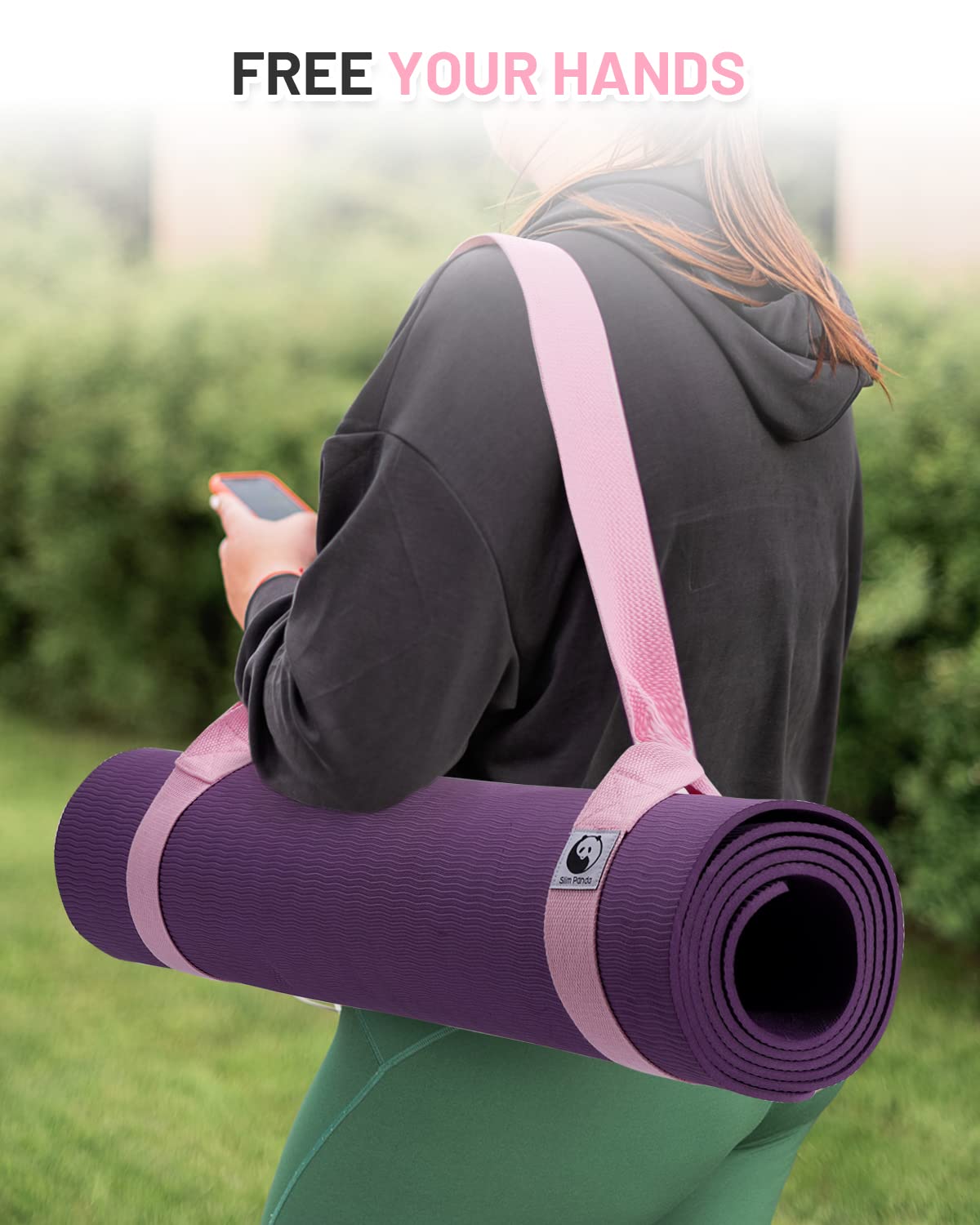 Slim Panda Yoga Mat Straps for Carrying,Adjustable Yoga Mat Carrier, Yoga Mat Sling(Yoga Mat Not Included)(Black)