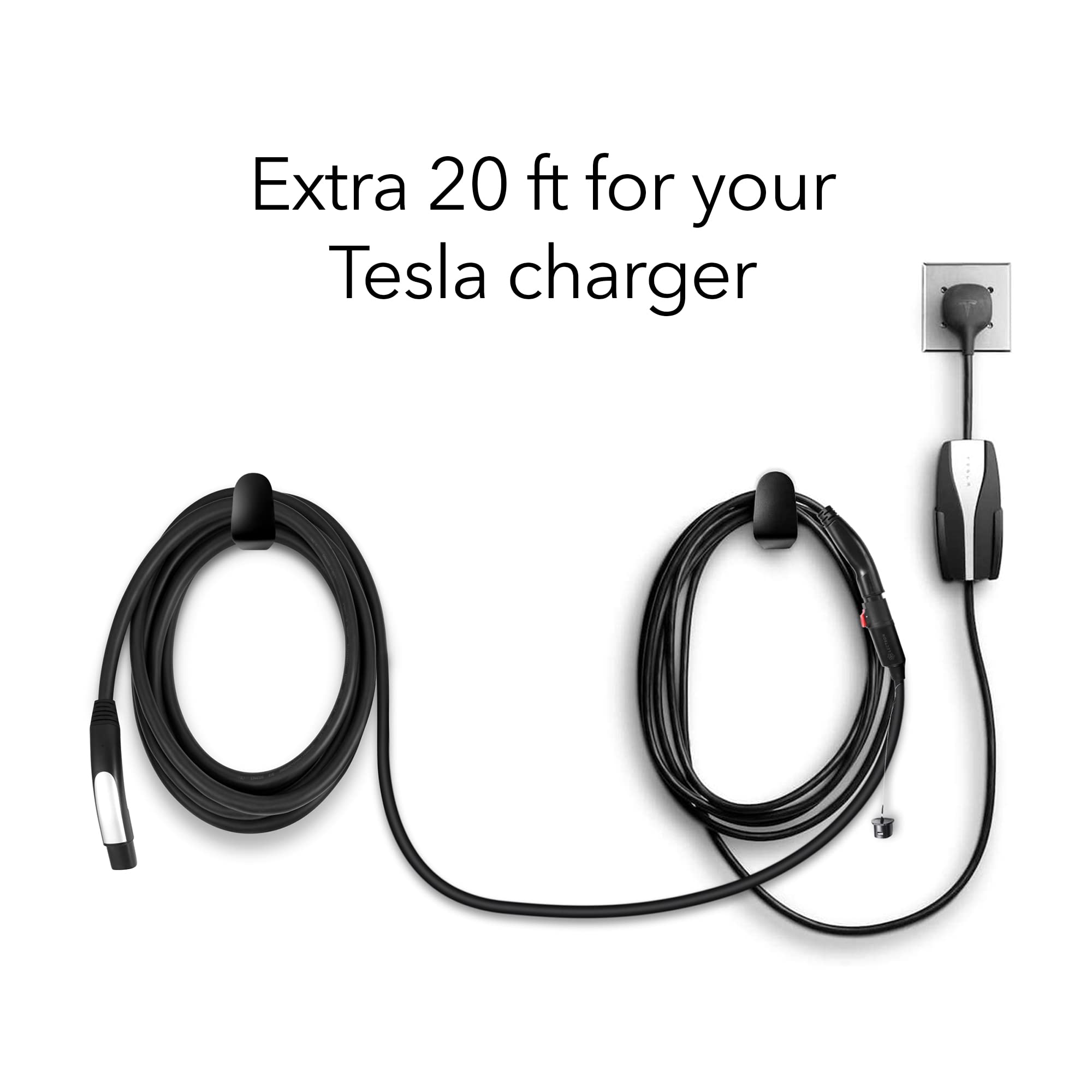 Lectron Tesla Charger Extension Cable - Add an Extra 20 Feet to Your Tesla Charger - Compatible with Tesla Model S/3/X/Y & Cybertruck Electric Vehicles (Black) (Tesla Charger Not Included)