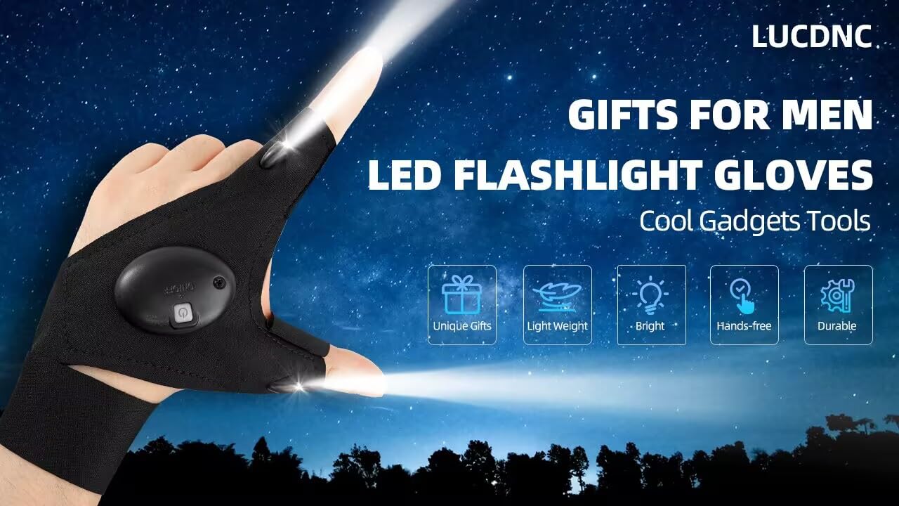 Gifts for Men Stocking Stuffers for Adults LED Flashlight Gloves Cool Gadgets Tools Outdoor Hands Free Flashlights for Fishing Repairing Camping Unique Men Birthday Christmas Gifts