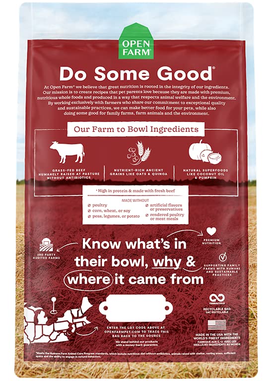 Open Farm Ancient Grains Dry Dog Food, Humanely Raised Meat Recipe with Wholesome Grains and No Artificial Flavors or Preservatives (Grass-Fed Beef Ancient Grain, 4 Pound (Pack of 1))