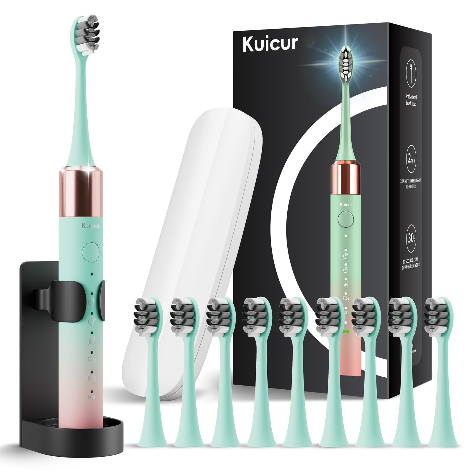 Portable Electric Soft Toothbrush with Travel Case, 90-Day Largest Battery Life, 10 Brush Heads, 15 Modes Deep Clean, Ergonomically-Designed for Enhanced Comfort - Ideal Gift for Adults & Kids