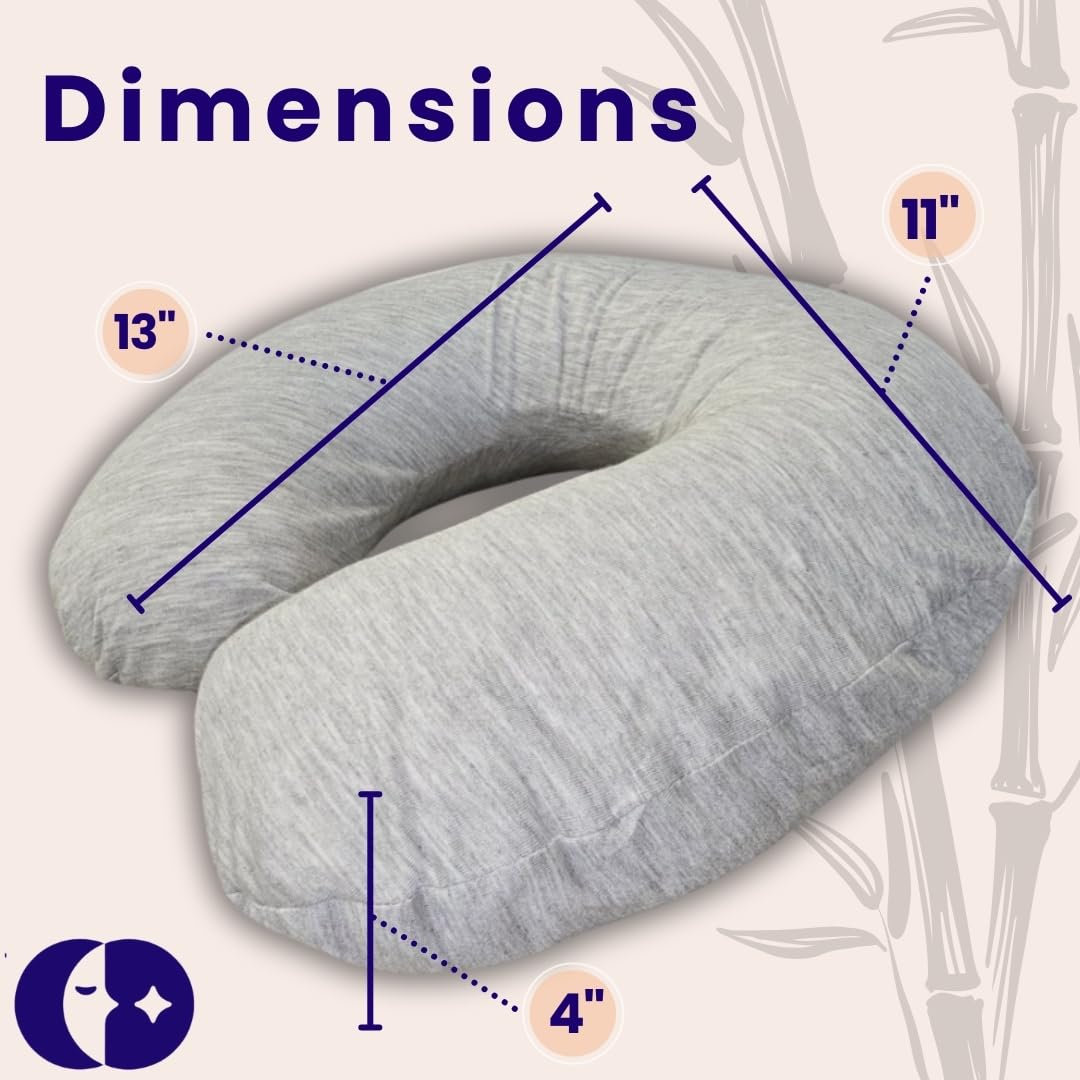 Continental Bedding - Travel Neck Pillow - U Shaped 13x11 Inch - Polyester Fill - Removable Gray Viscose Derived from Bamboo Cover in Travel Case