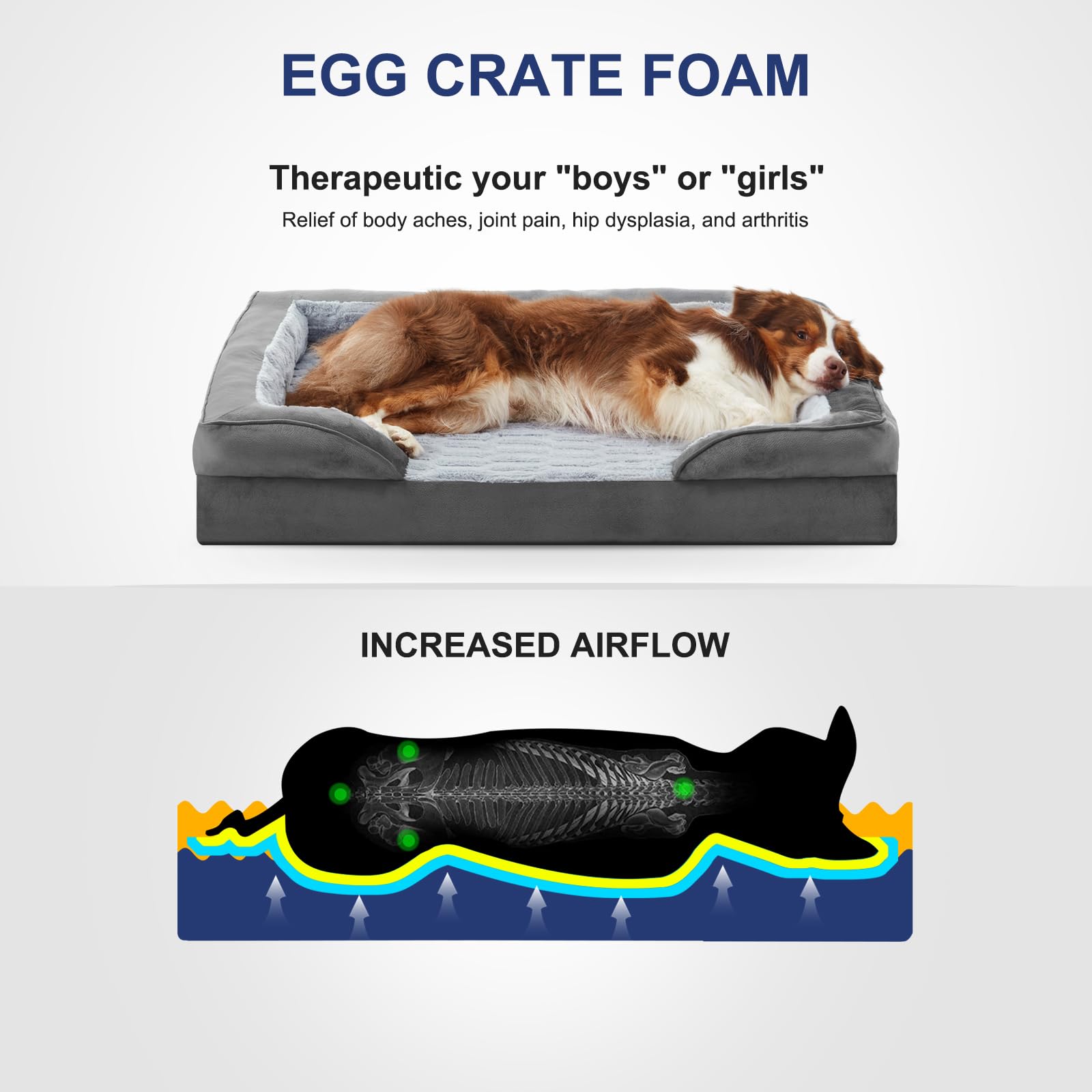 FURTIME Orthopedic Dog Beds Large Sized Dog, XL Washable Dog Bed for Large Dogs, Comfy Supportive Foam Pet Couch Bed with Removable Cover, Waterproof Extra Large Sofa Bed Foam and Nonskid Bottom