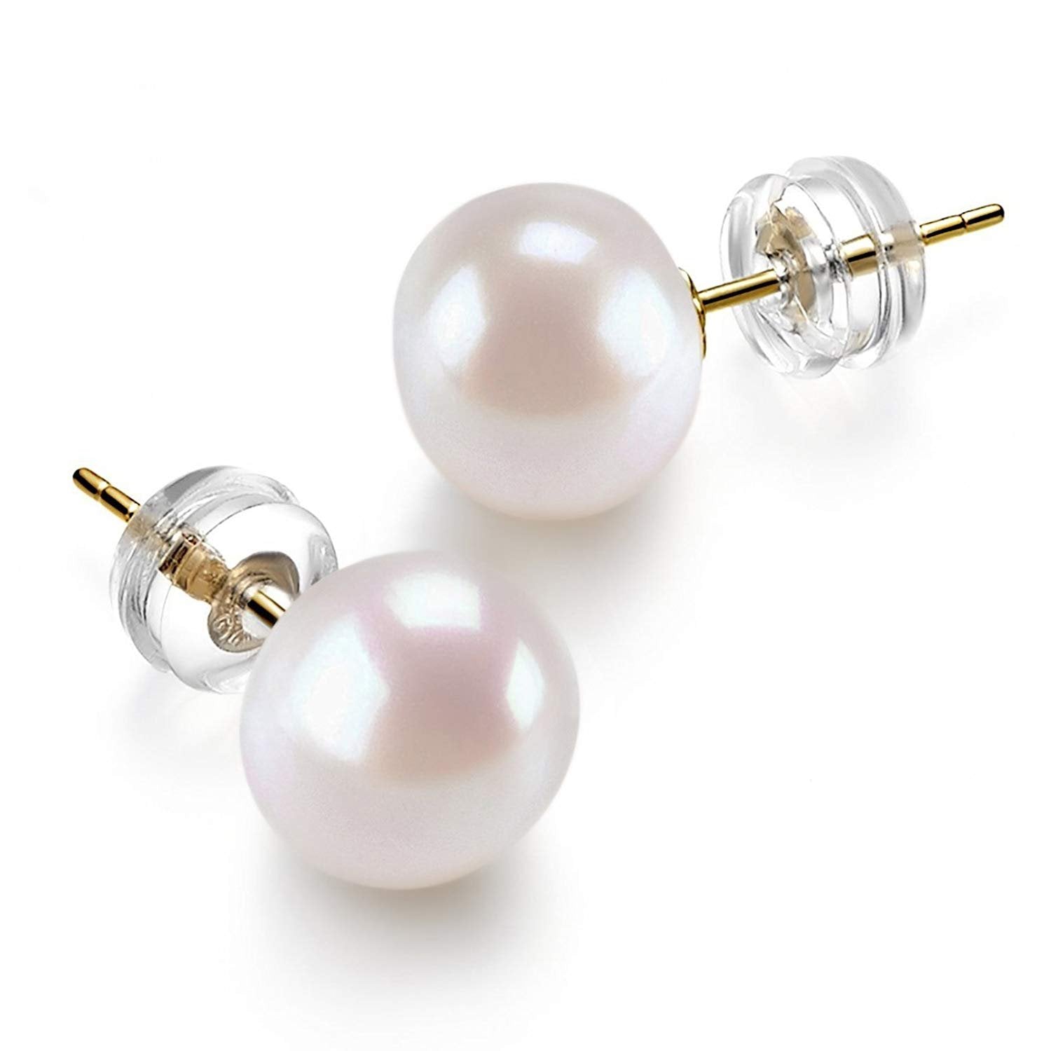 PAVOI 14K Gold Freshwater Cultured White Button Pearl Stud Earrings - 6.5-7mm