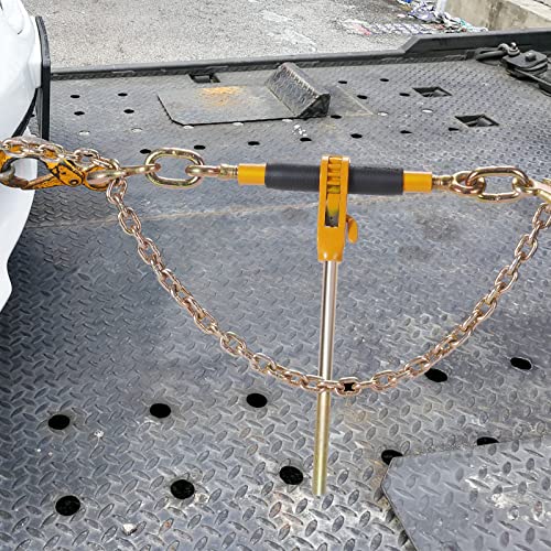 VEVOR Ratchet Chain Binder with Chain 5/16-3/8 inch, 7100 lbs Load Limit G80 Chain, Detachable Anti-Skid Handle, Tie Down Hauling Chain Binders for Flatbed Truck Trailer, 2 Set Black & Yellow