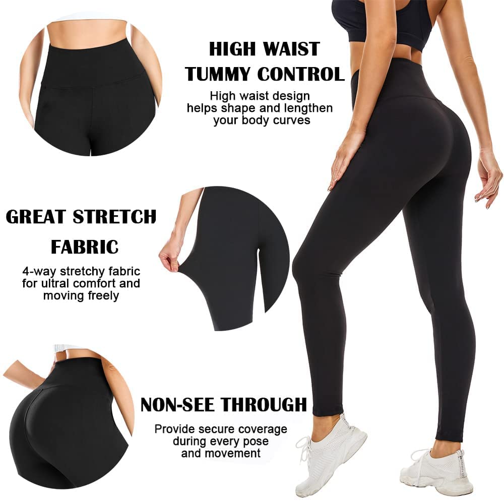 FULLSOFT 3 Pack Leggings for Women Non See Through-Workout High Waisted Tummy Control Running Yoga Pants(3 Pack Black,Black,Black,Small-Medium)